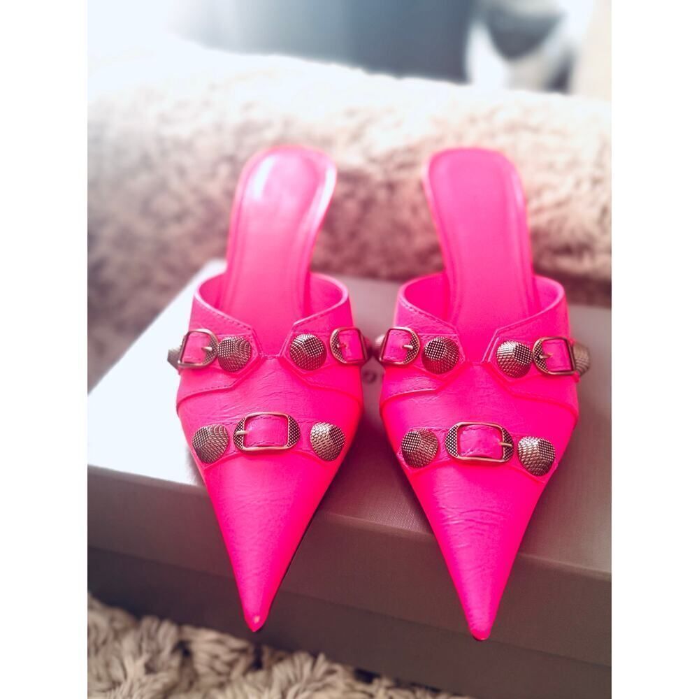 BALENCIAGA Agneau Arena Cagole 70mm Mules Pink 38/8B - Picture 3 of 10